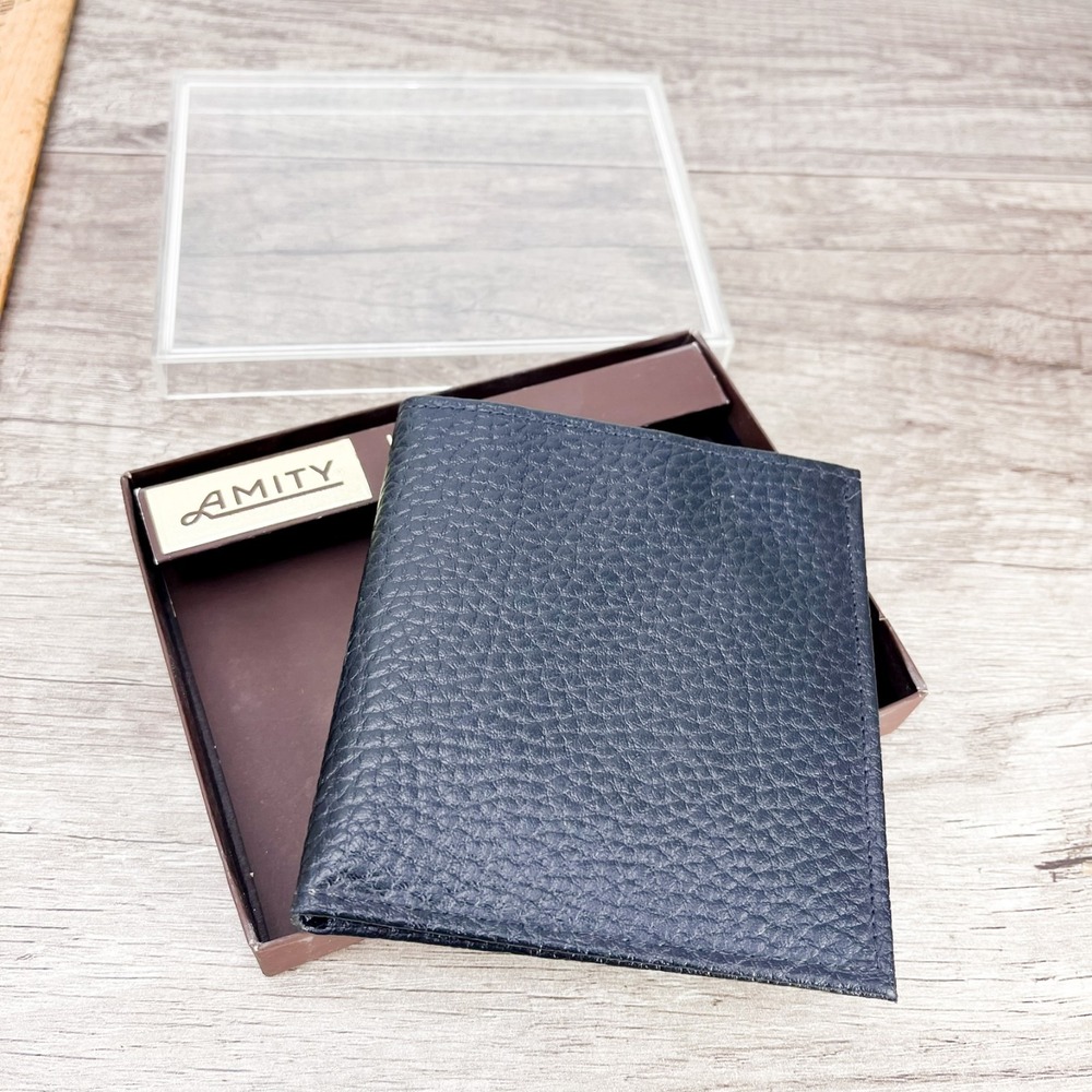 Vtg AMITY Indexed Cowhide Black LeatherWallet Billfold USA New Open Box - Picture 3 of 8